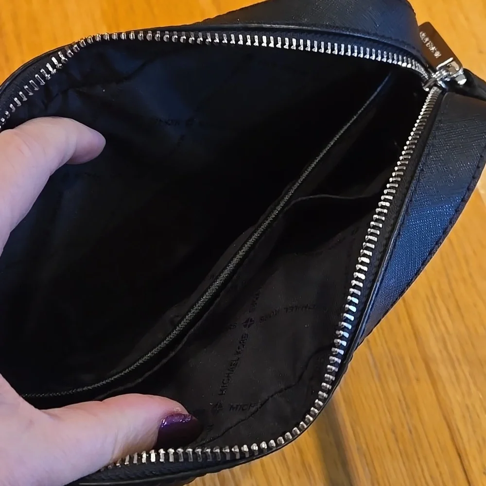 Michael Kors Black Grossgrain Silver Chain Crossbody Purse